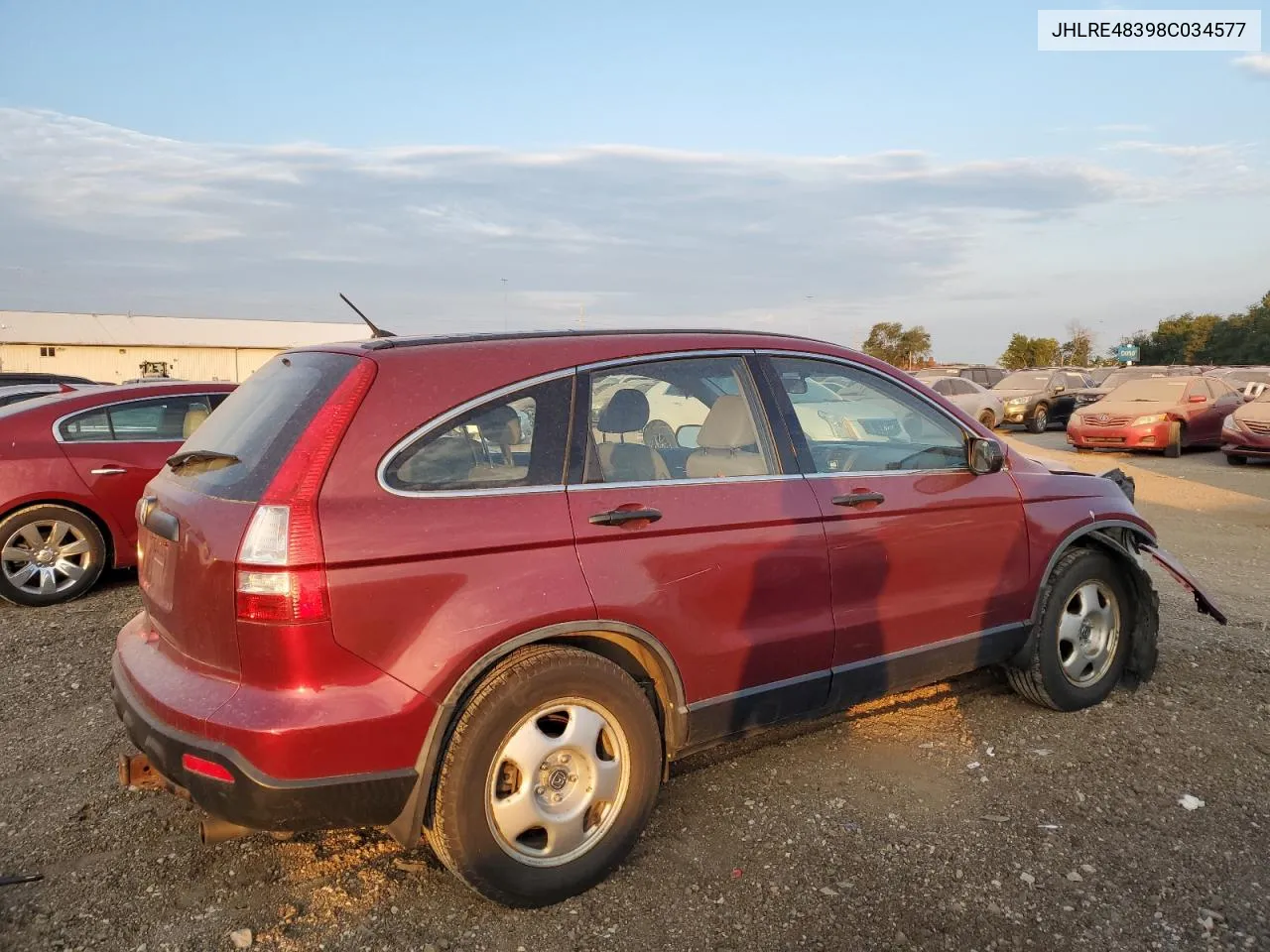 2008 Honda Cr-V Lx VIN: JHLRE48398C034577 Lot: 70871084