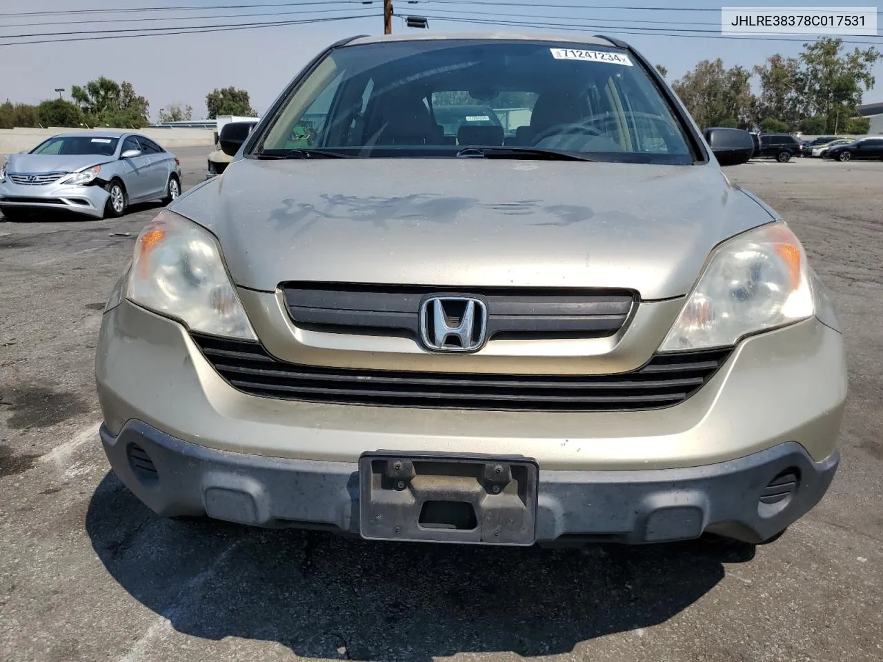 2008 Honda Cr-V Lx VIN: JHLRE38378C017531 Lot: 71247234