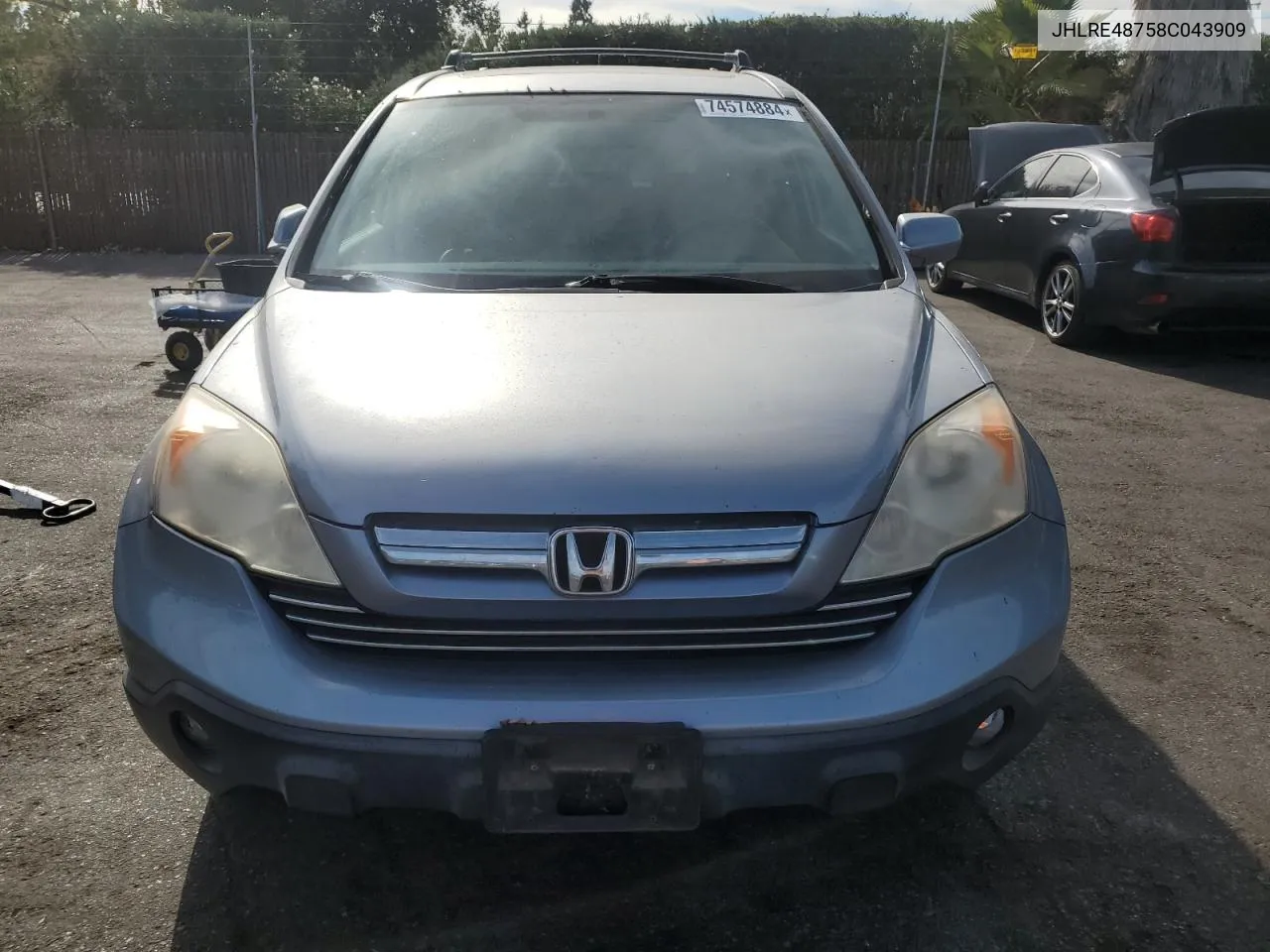 2008 Honda Cr-V Exl VIN: JHLRE48758C043909 Lot: 74574884