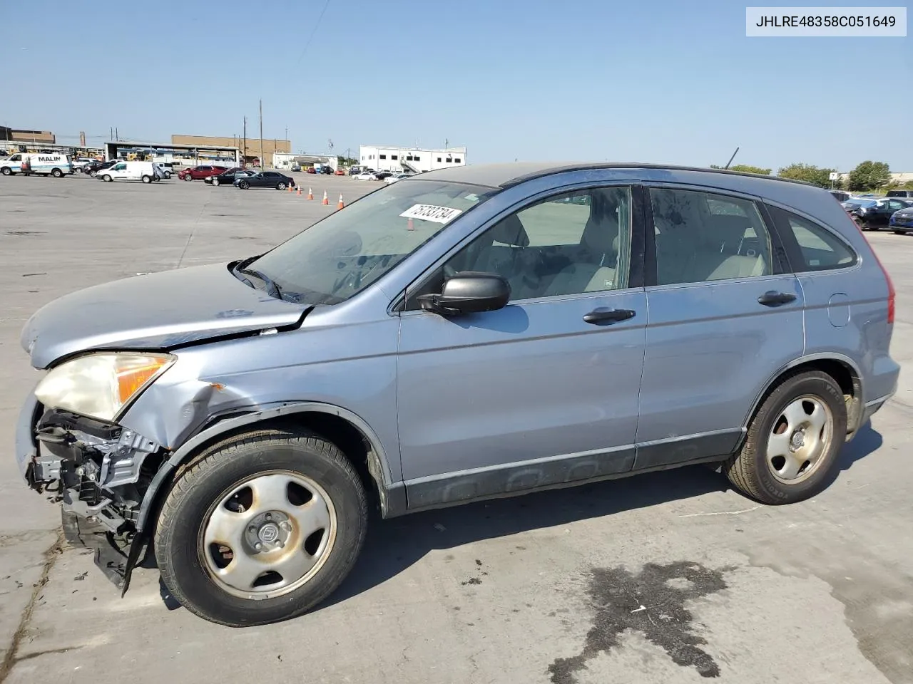 2008 Honda Cr-V Lx VIN: JHLRE48358C051649 Lot: 75733734