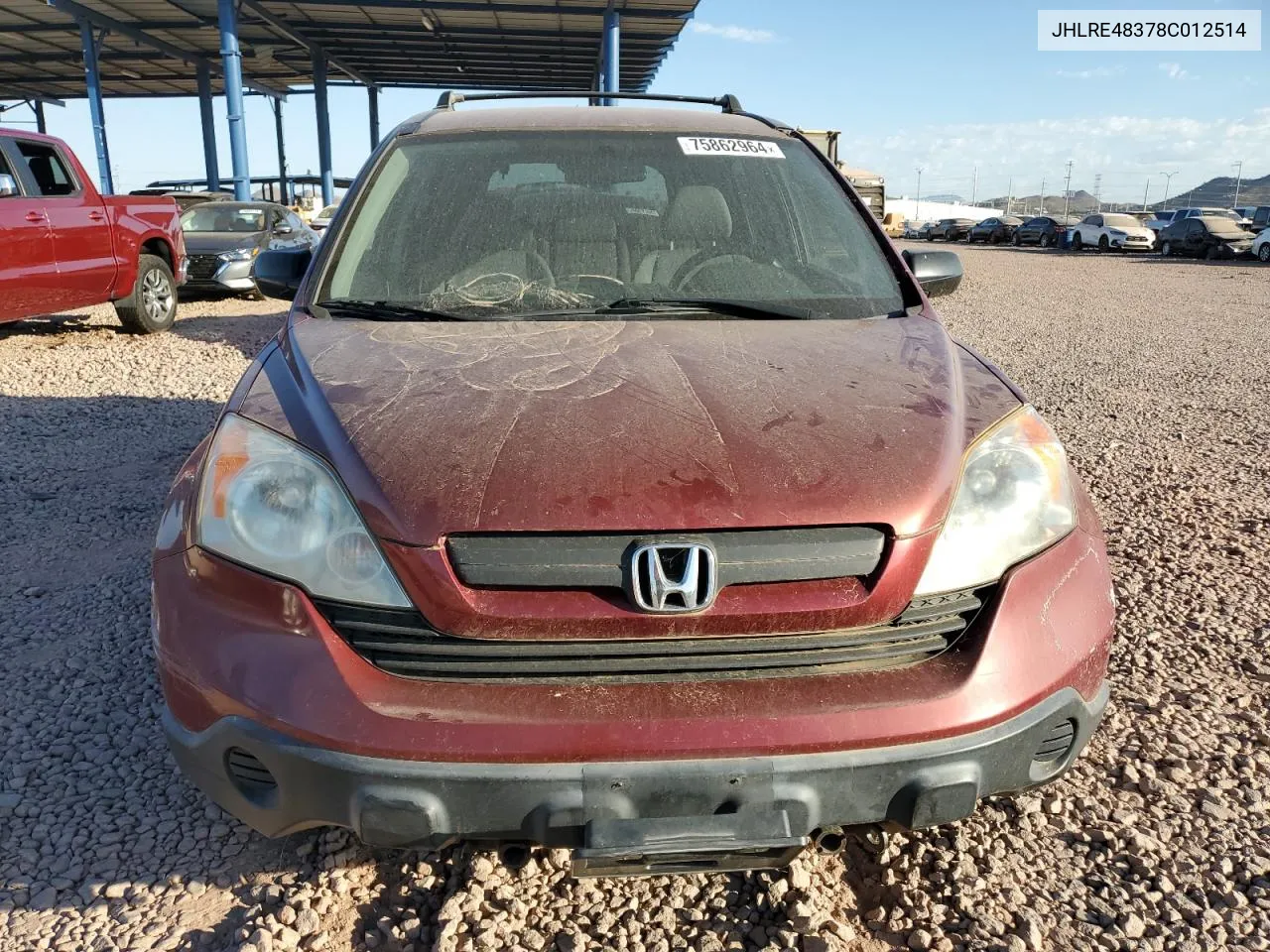 JHLRE48378C012514 2008 Honda Cr-V Lx