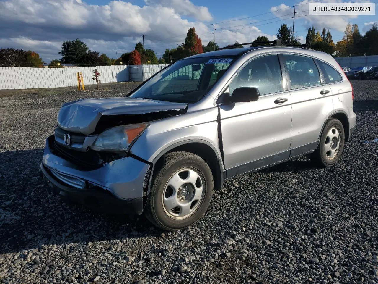 2008 Honda Cr-V Lx VIN: JHLRE48348C029271 Lot: 76619254