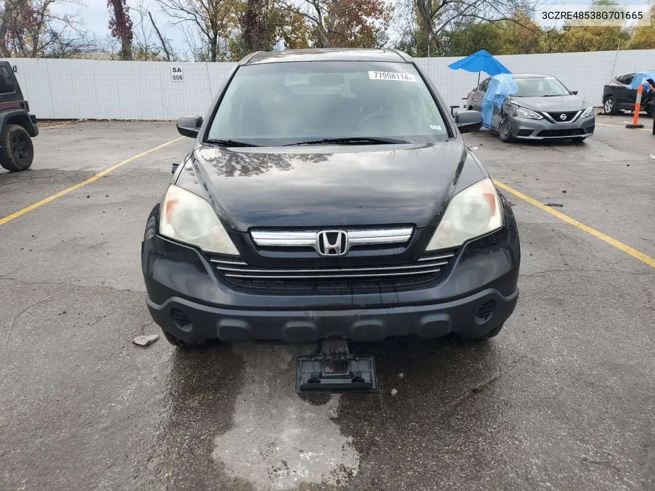 2008 Honda Cr-V Ex VIN: 3CZRE48538G701665 Lot: 77958114