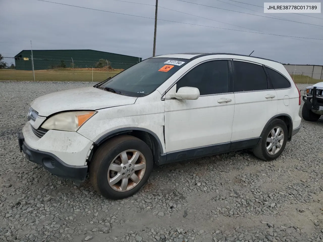 2008 Honda Cr-V Exl VIN: JHLRE38778C017189 Lot: 78131794