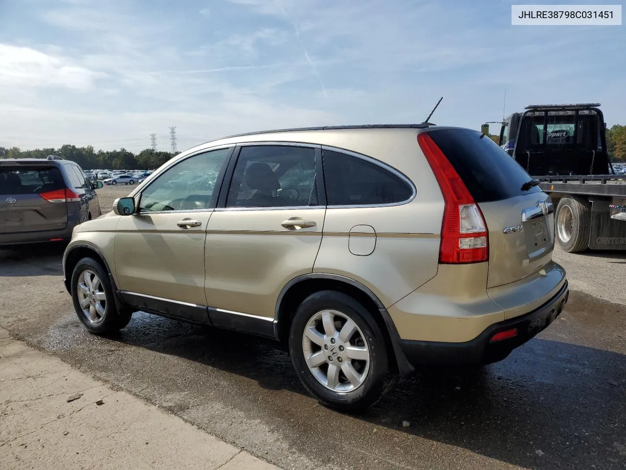 2008 Honda Cr-V Exl VIN: JHLRE38798C031451 Lot: 78798184