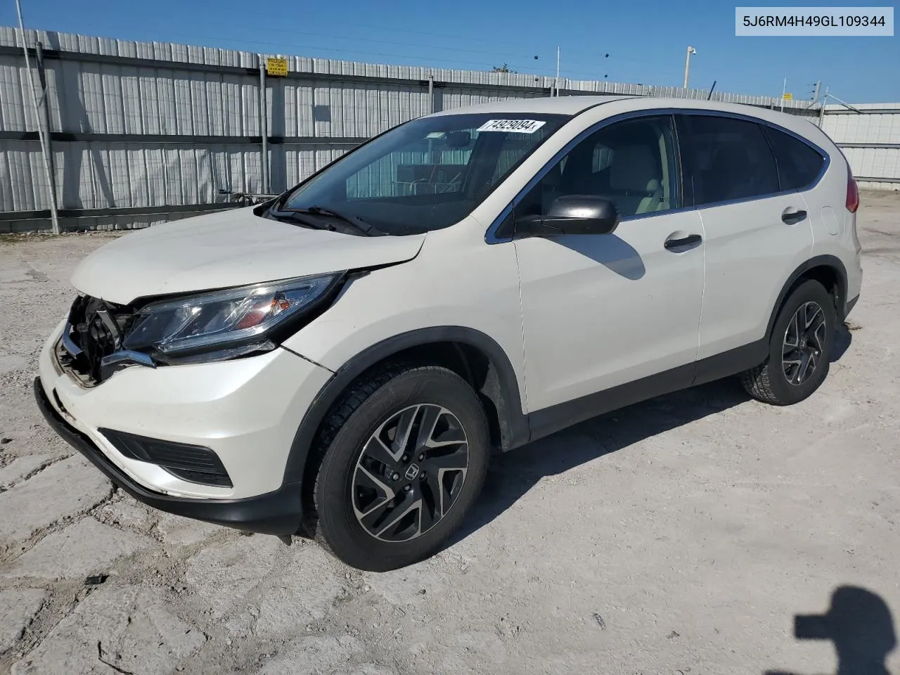 2016 Honda Cr-V Se VIN: 5J6RM4H49GL109344 Lot: 74929094