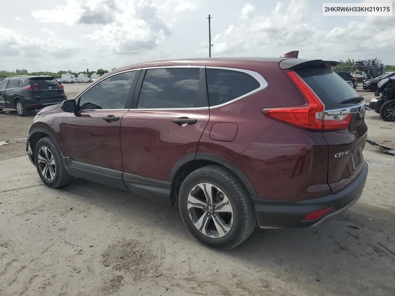 2019 Honda Cr-V Lx VIN: 2HKRW6H33KH219175 Lot: 62266864