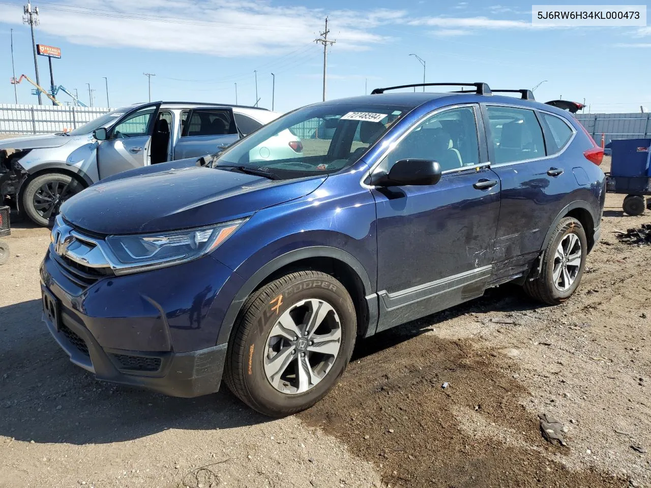 2019 Honda Cr-V Lx VIN: 5J6RW6H34KL000473 Lot: 72748594