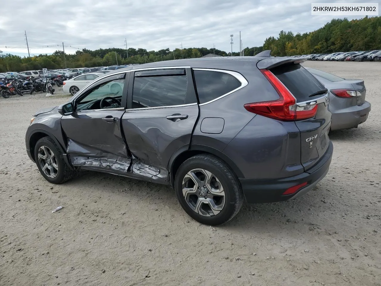 2019 Honda Cr-V Ex VIN: 2HKRW2H53KH671802 Lot: 73724064