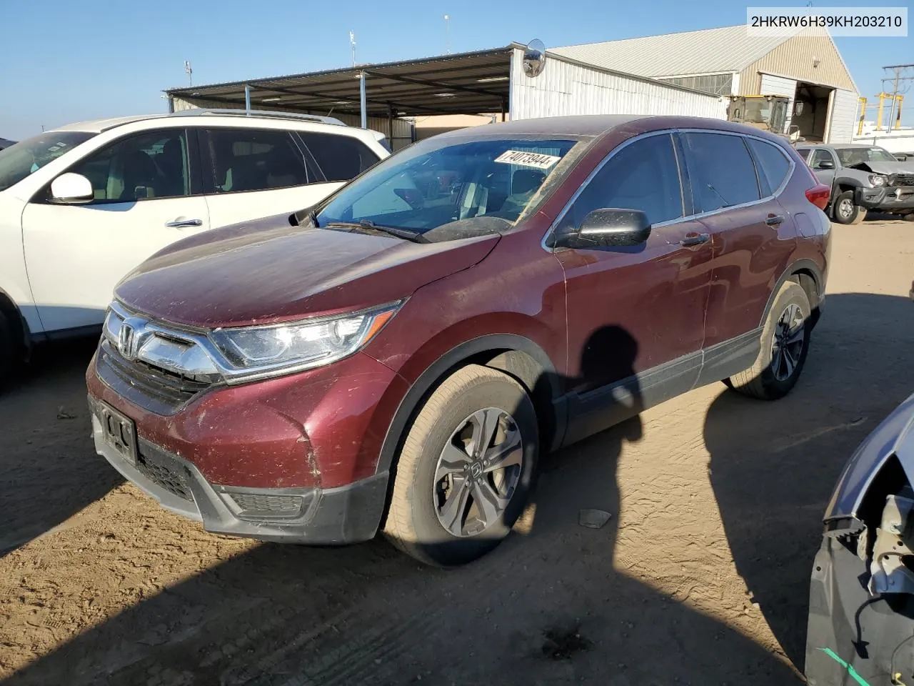 2019 Honda Cr-V Lx VIN: 2HKRW6H39KH203210 Lot: 74073944