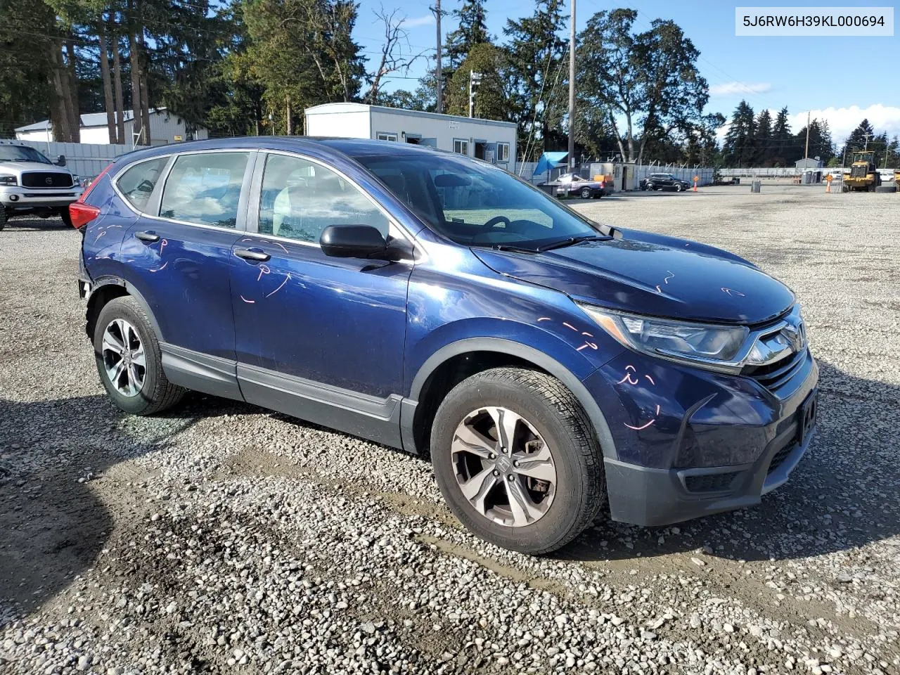 2019 Honda Cr-V Lx VIN: 5J6RW6H39KL000694 Lot: 76319744