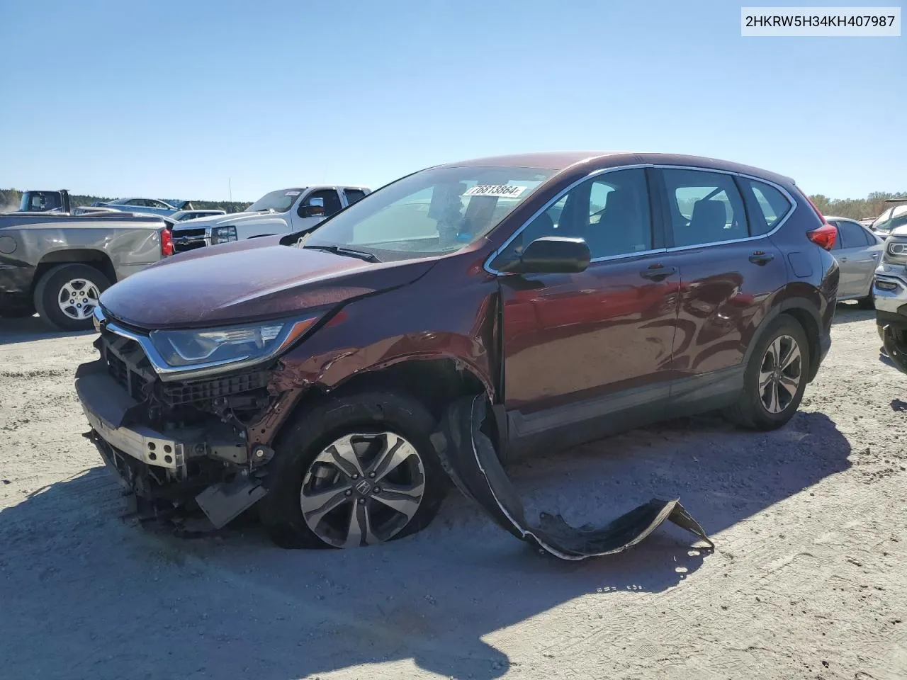 2019 Honda Cr-V Lx VIN: 2HKRW5H34KH407987 Lot: 76813864