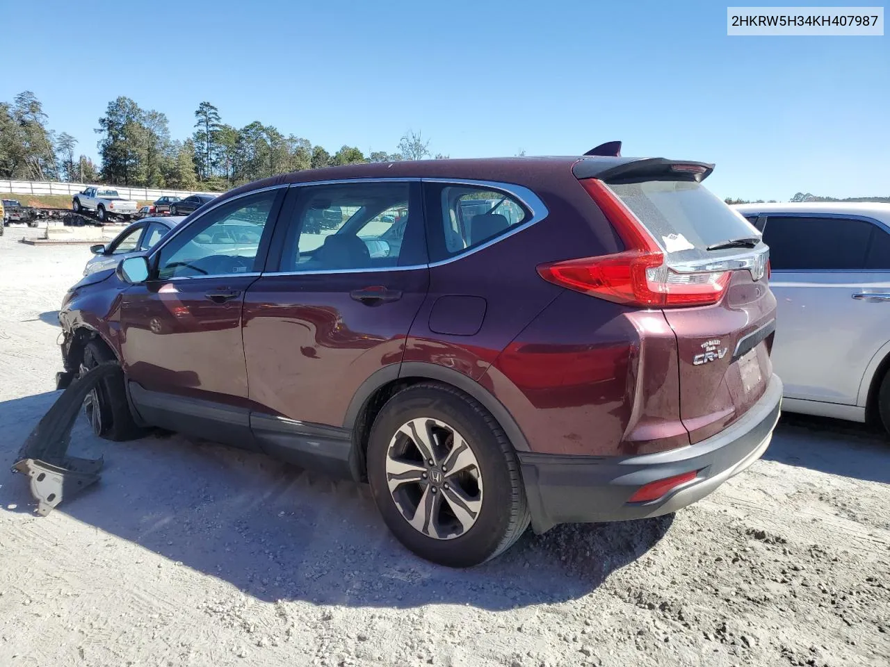 2019 Honda Cr-V Lx VIN: 2HKRW5H34KH407987 Lot: 76813864