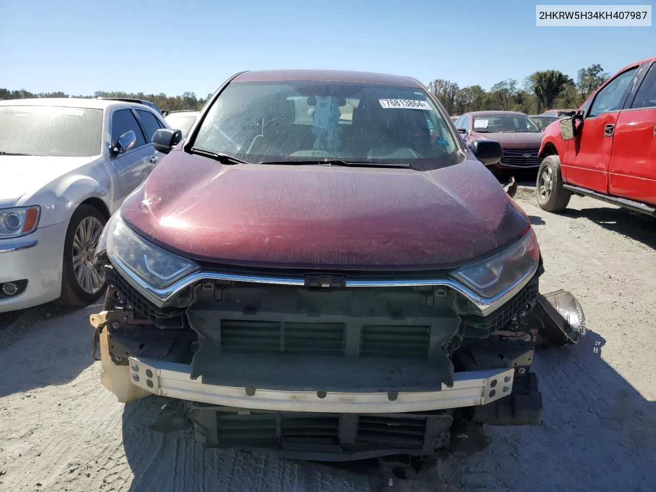 2019 Honda Cr-V Lx VIN: 2HKRW5H34KH407987 Lot: 76813864