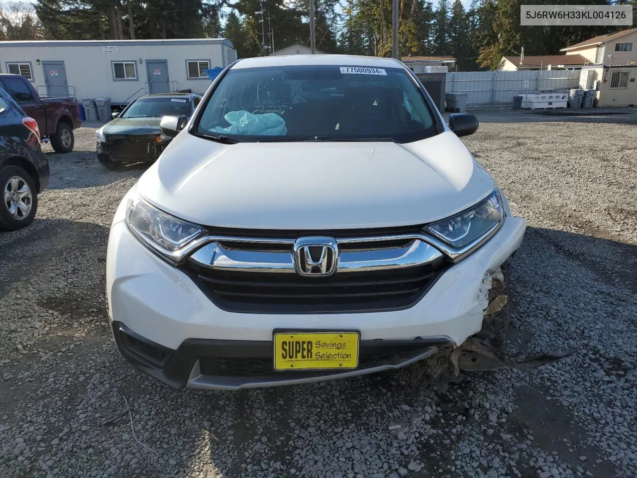 2019 Honda Cr-V Lx VIN: 5J6RW6H33KL004126 Lot: 77500934