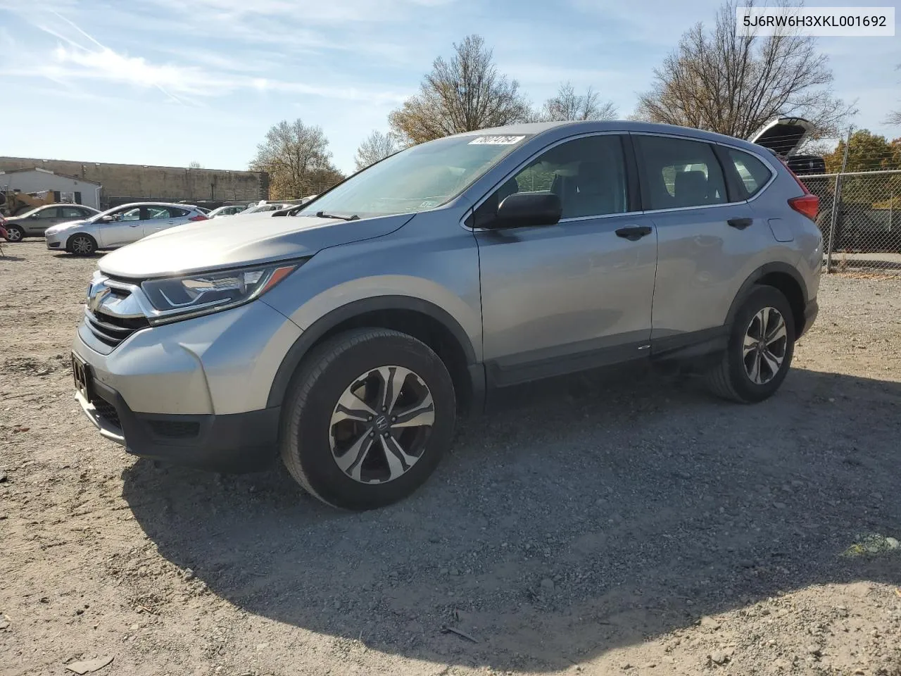 2019 Honda Cr-V Lx VIN: 5J6RW6H3XKL001692 Lot: 78074764