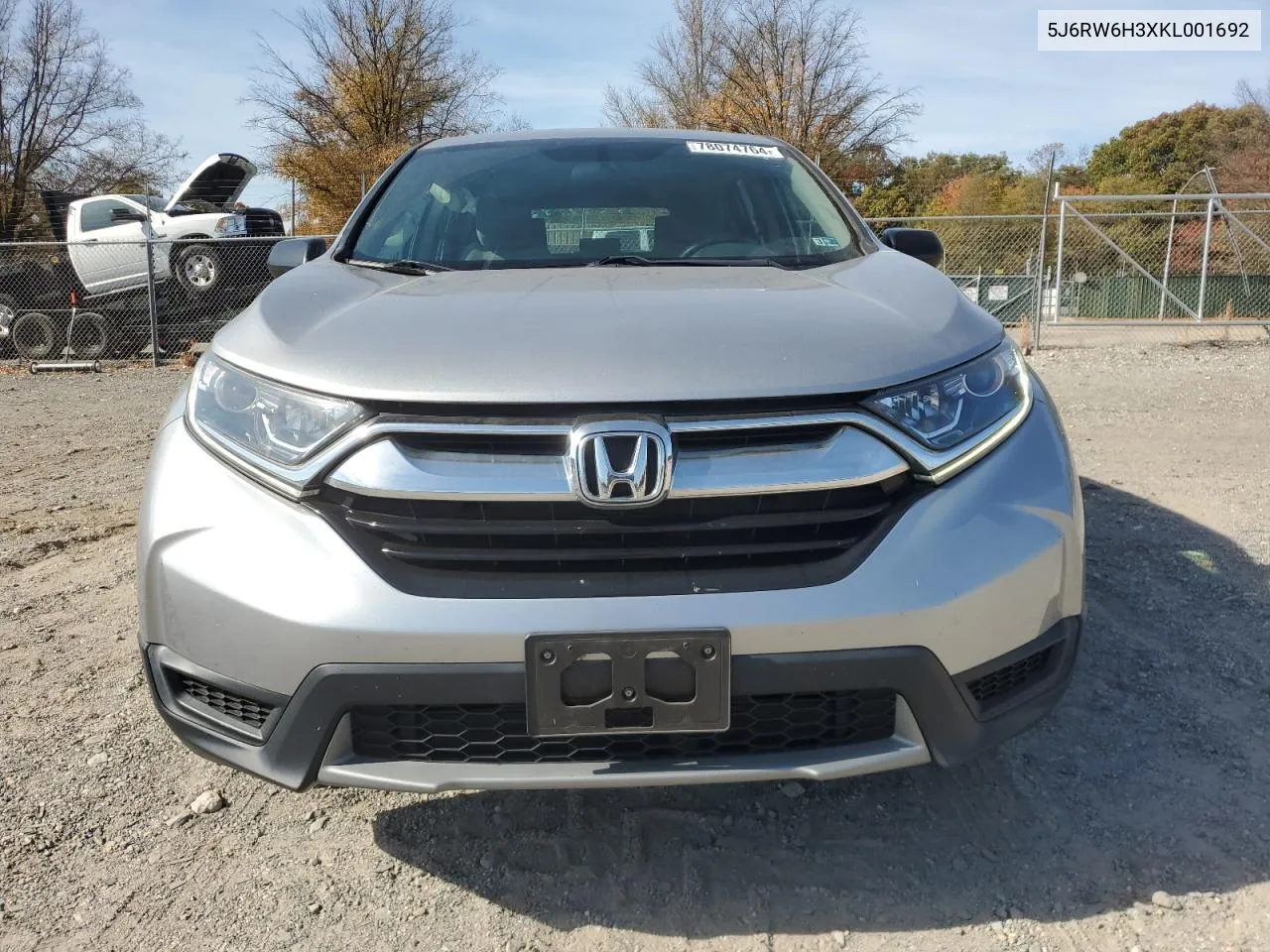 2019 Honda Cr-V Lx VIN: 5J6RW6H3XKL001692 Lot: 78074764