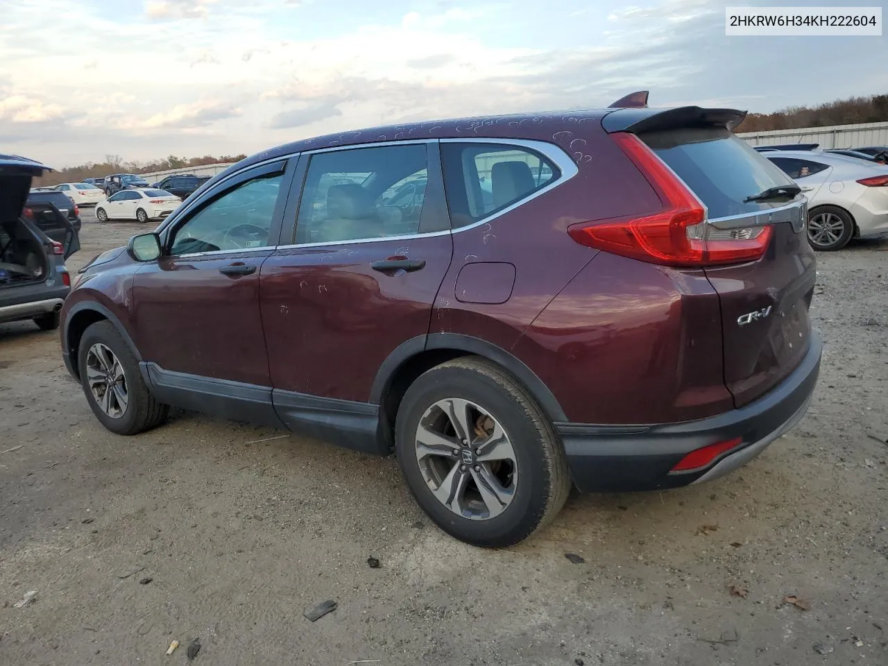 2019 Honda Cr-V Lx VIN: 2HKRW6H34KH222604 Lot: 79159964