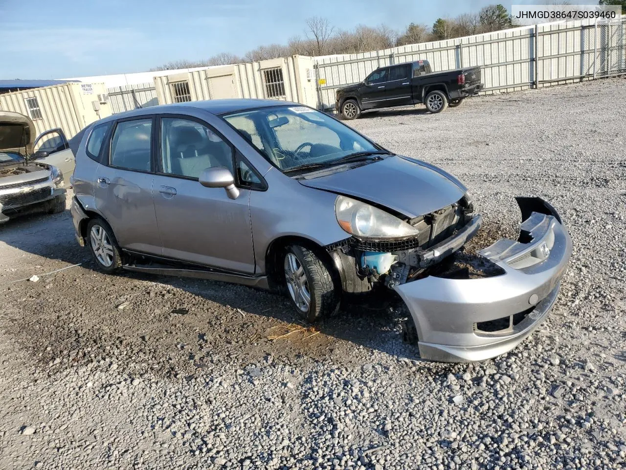 2007 Honda Fit S VIN: JHMGD38647S039460 Lot: 44003934