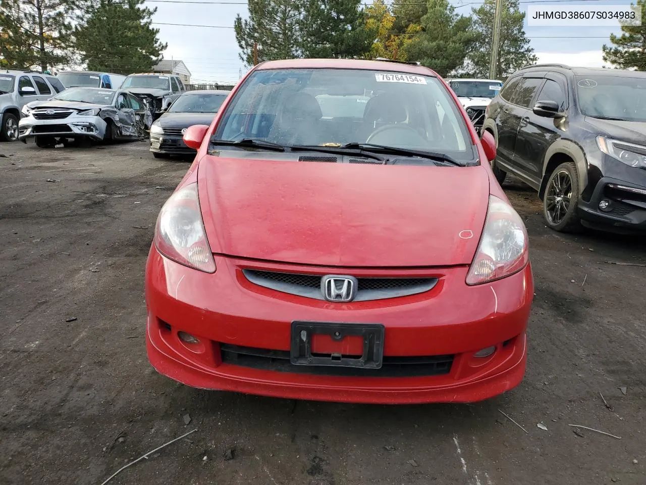 2007 Honda Fit S VIN: JHMGD38607S034983 Lot: 76764154