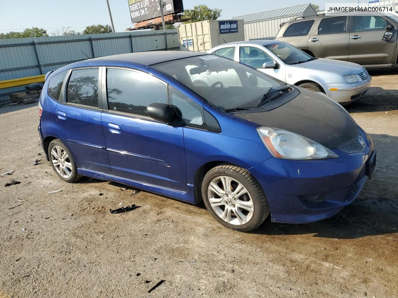 2010 Honda Fit Sport VIN: JHMGE8H46AC006714 Lot: 75015714