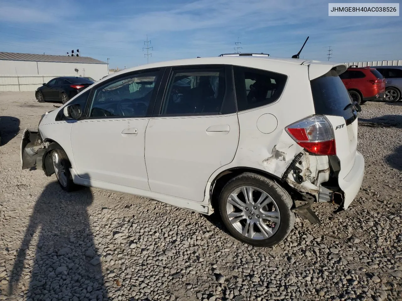 2010 Honda Fit Sport VIN: JHMGE8H40AC038526 Lot: 77464974