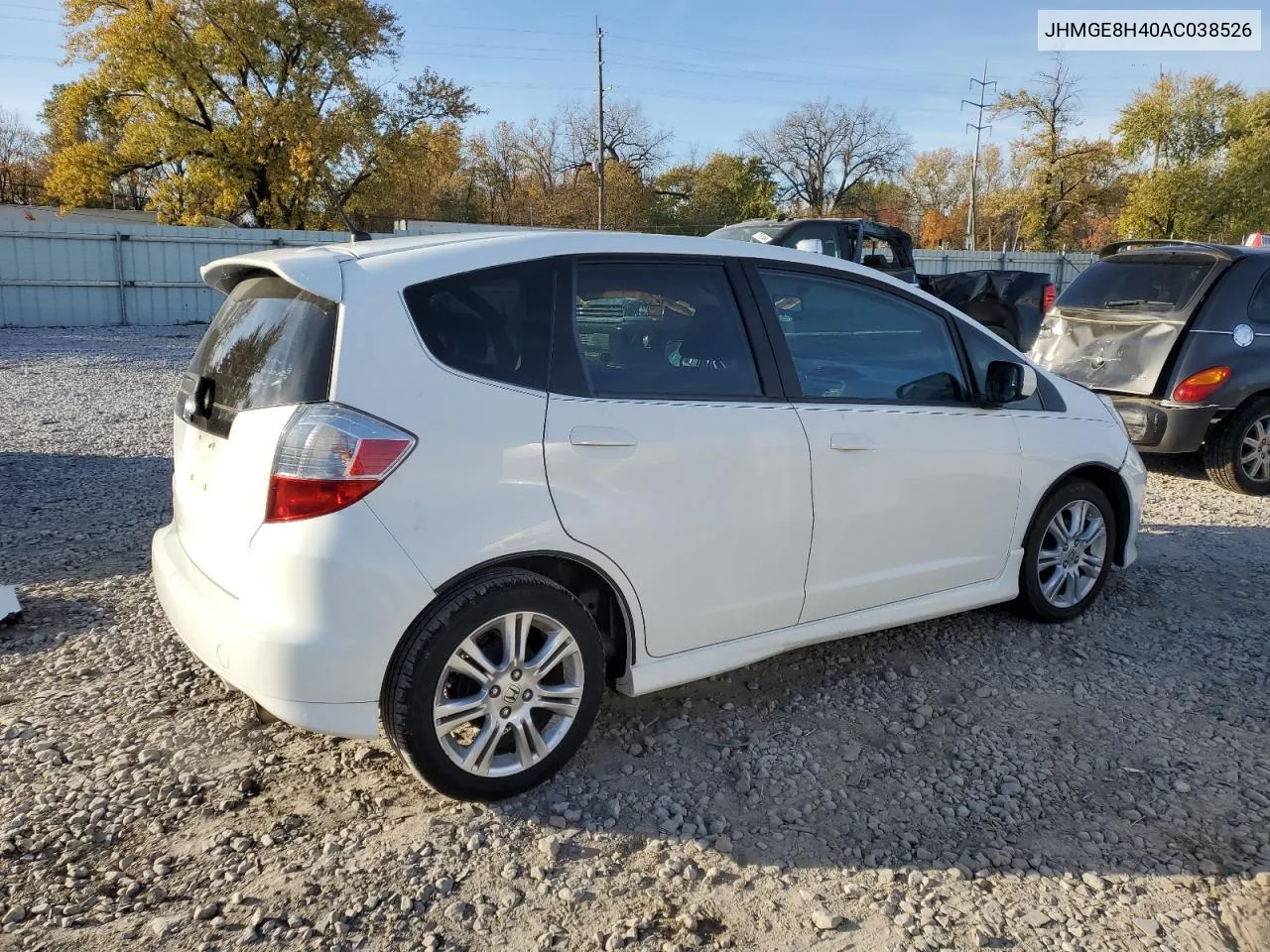 2010 Honda Fit Sport VIN: JHMGE8H40AC038526 Lot: 77464974