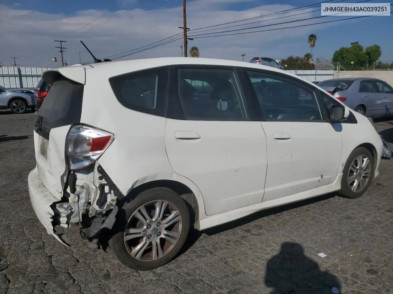 2010 Honda Fit Sport VIN: JHMGE8H43AC039251 Lot: 80333204