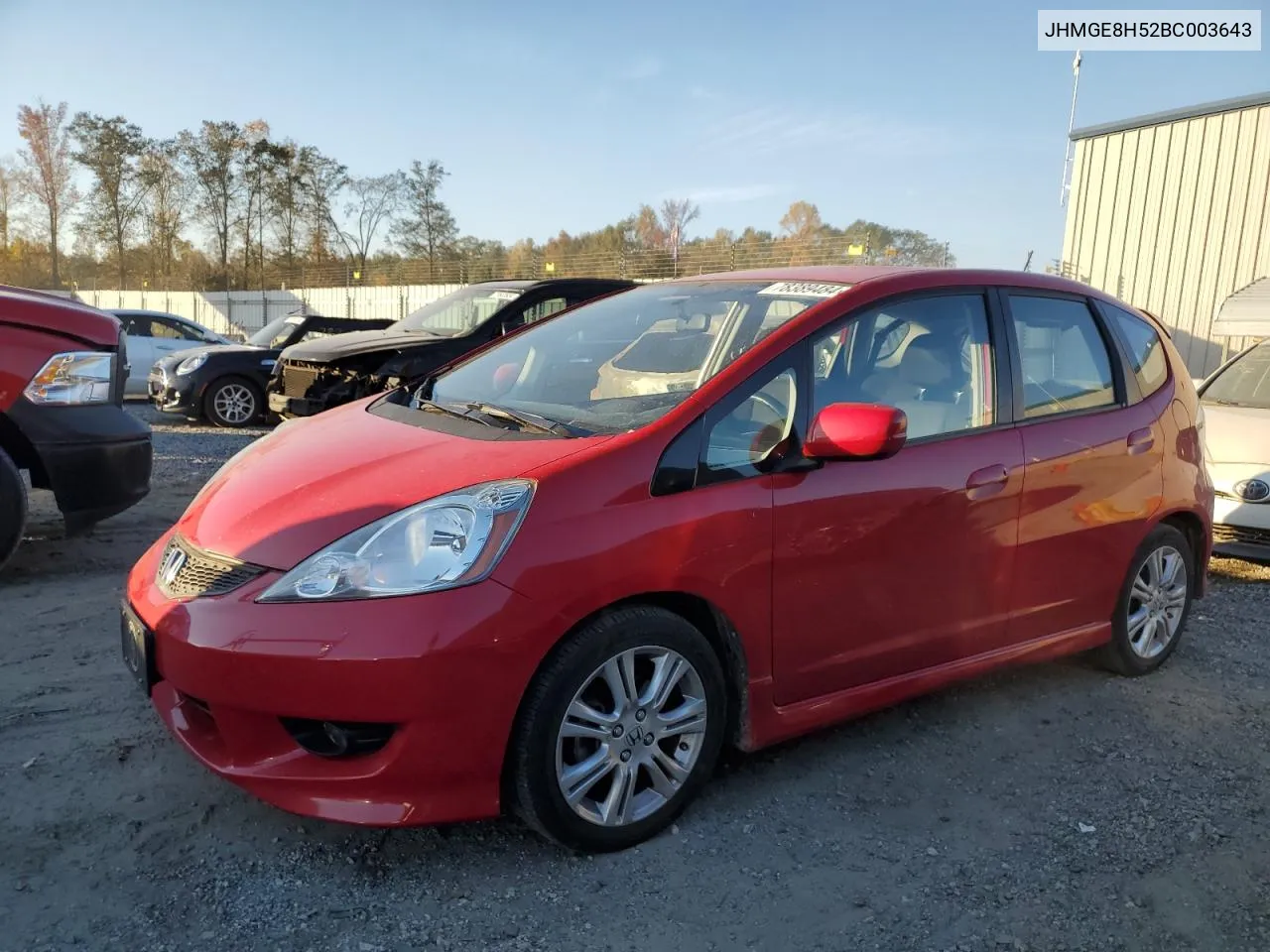 2011 Honda Fit Sport VIN: JHMGE8H52BC003643 Lot: 78389484