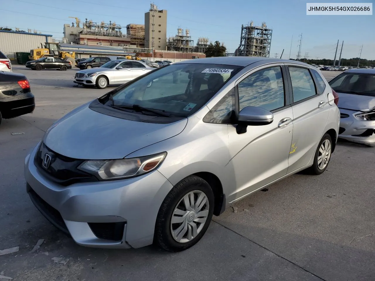 2016 Honda Fit Lx VIN: JHMGK5H54GX026686 Lot: 74960534