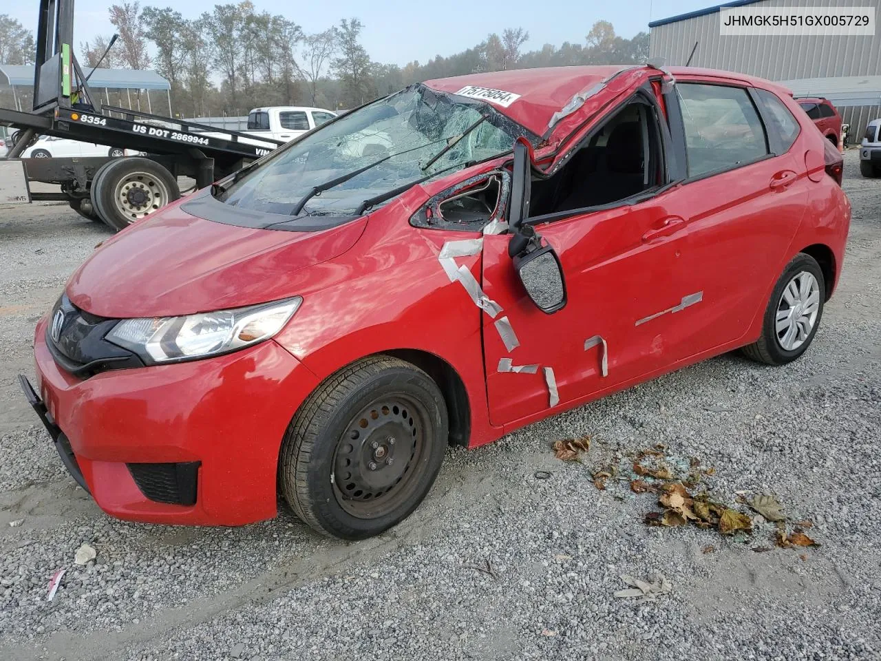 2016 Honda Fit Lx VIN: JHMGK5H51GX005729 Lot: 75775054