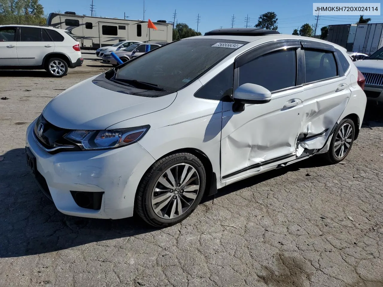 2016 Honda Fit Ex VIN: JHMGK5H72GX024114 Lot: 75855634