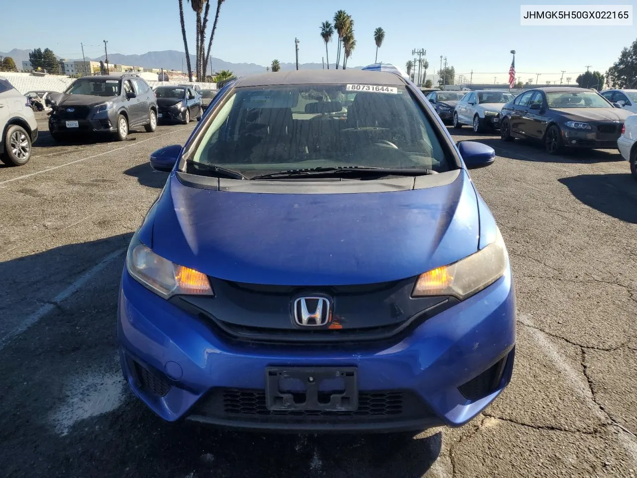 2016 Honda Fit Lx VIN: JHMGK5H50GX022165 Lot: 80731644