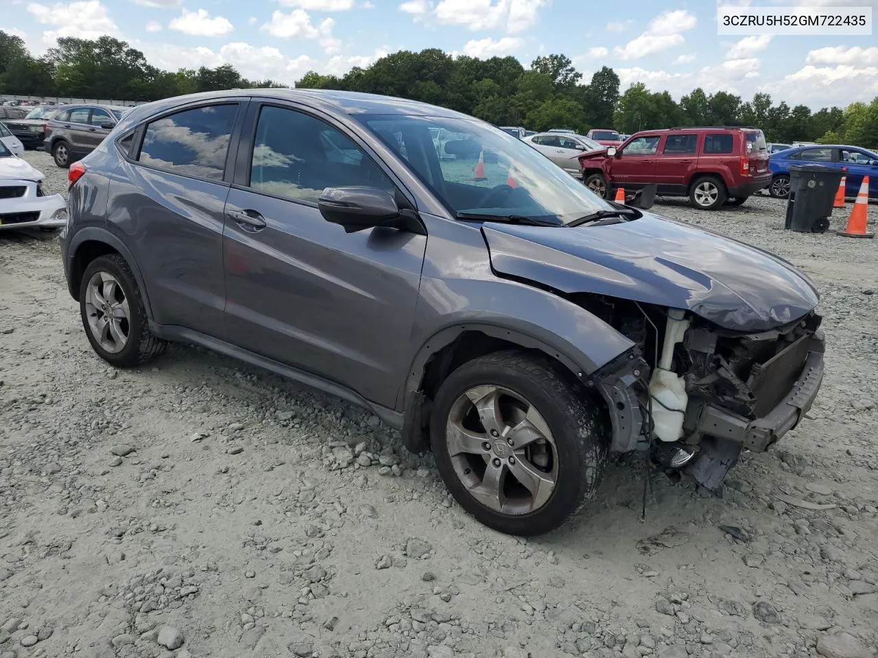 2016 Honda Hr-V Ex VIN: 3CZRU5H52GM722435 Lot: 62794674