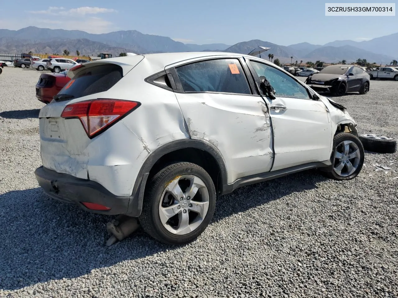 2016 Honda Hr-V Lx VIN: 3CZRU5H33GM700314 Lot: 66617104