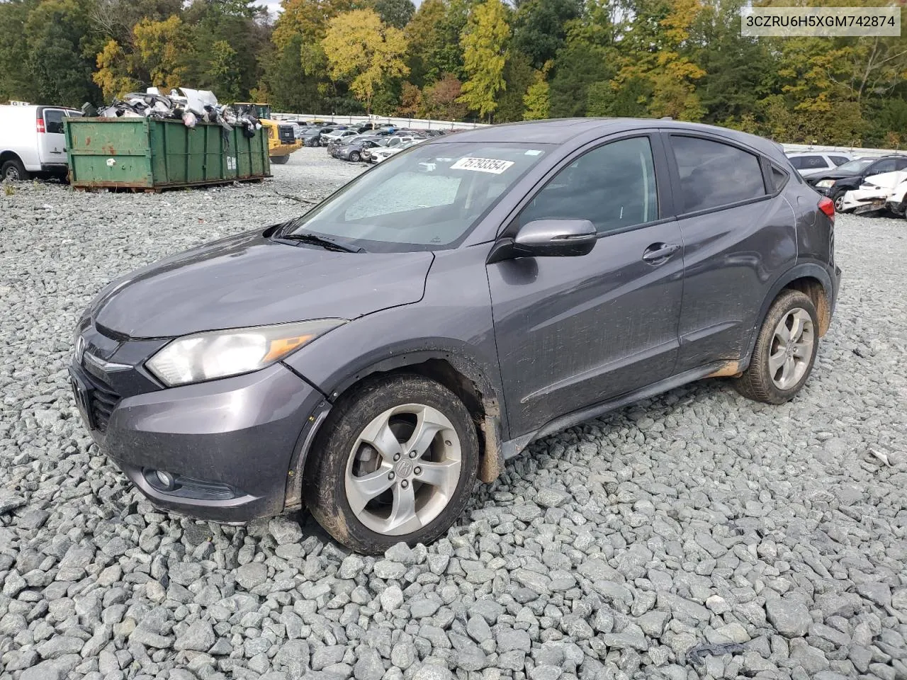 2016 Honda Hr-V Ex VIN: 3CZRU6H5XGM742874 Lot: 75793354