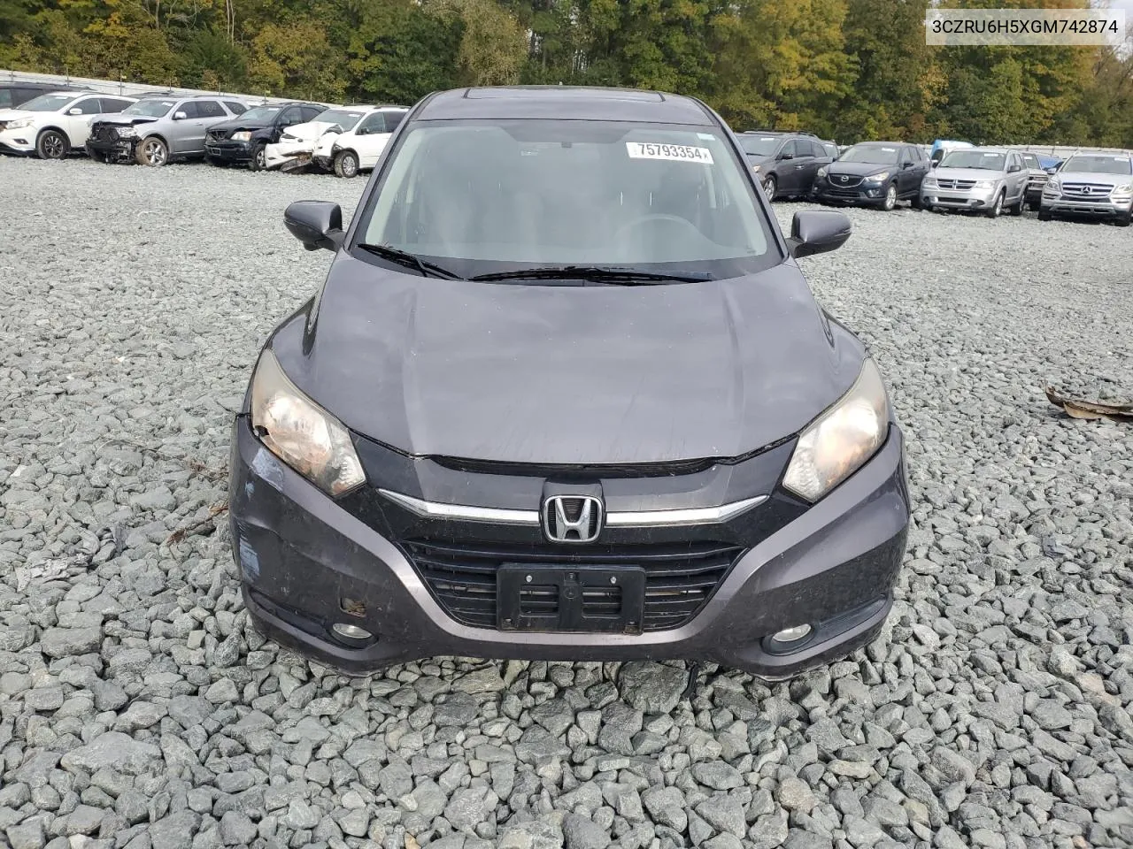 2016 Honda Hr-V Ex VIN: 3CZRU6H5XGM742874 Lot: 75793354