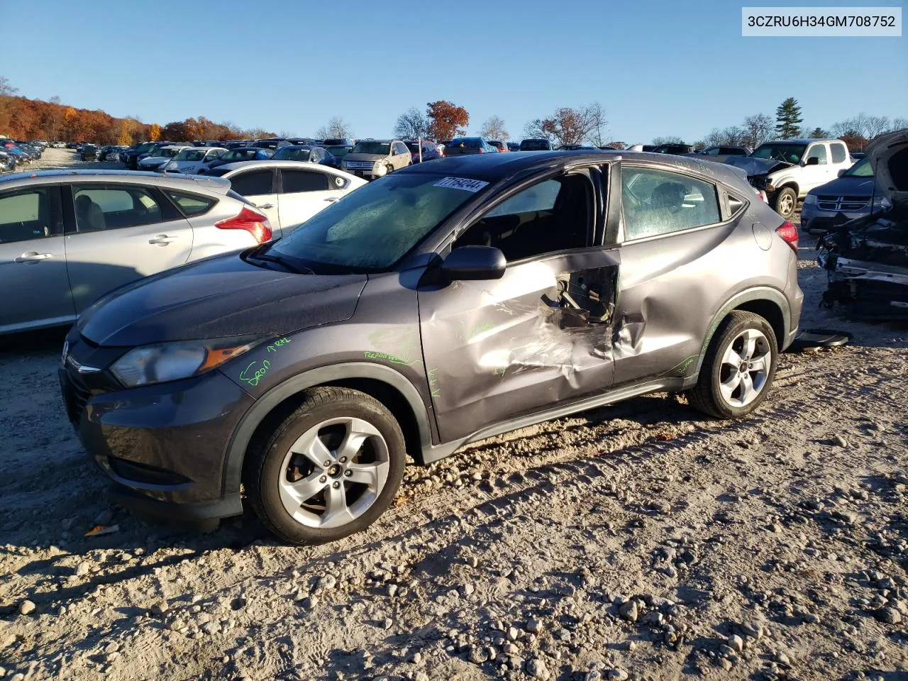 2016 Honda Hr-V Lx VIN: 3CZRU6H34GM708752 Lot: 77164244