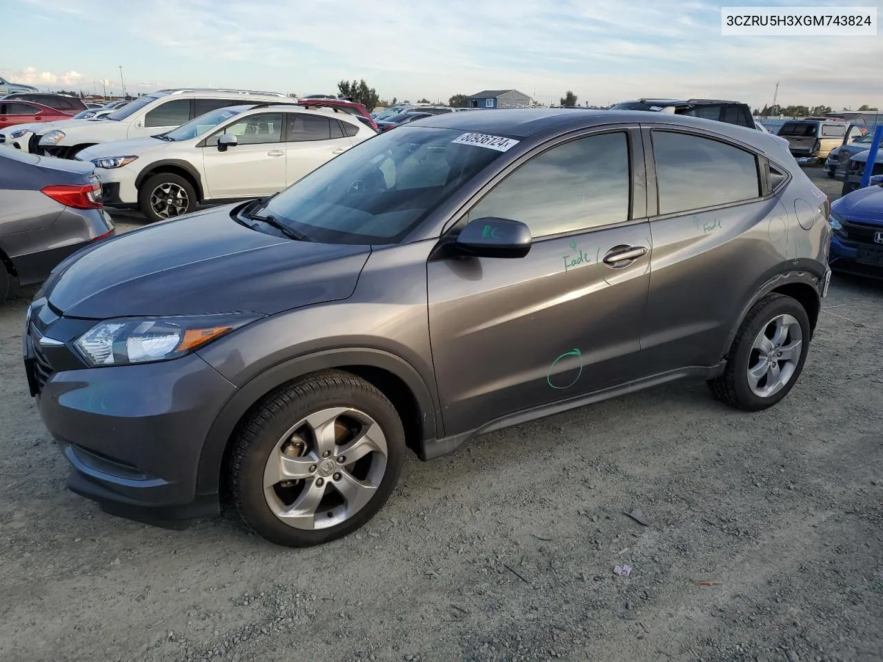 2016 Honda Hr-V Lx VIN: 3CZRU5H3XGM743824 Lot: 80936124