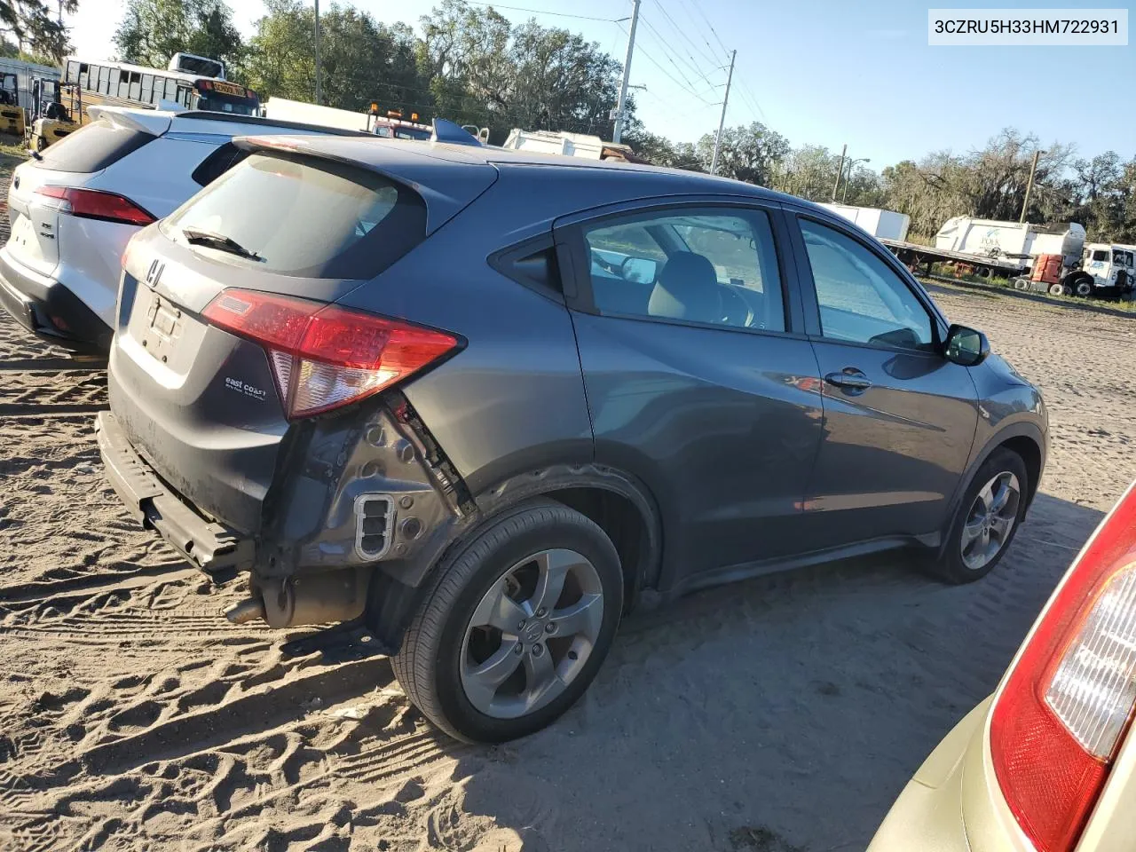 2017 Honda Hr-V Lx VIN: 3CZRU5H33HM722931 Lot: 79932574