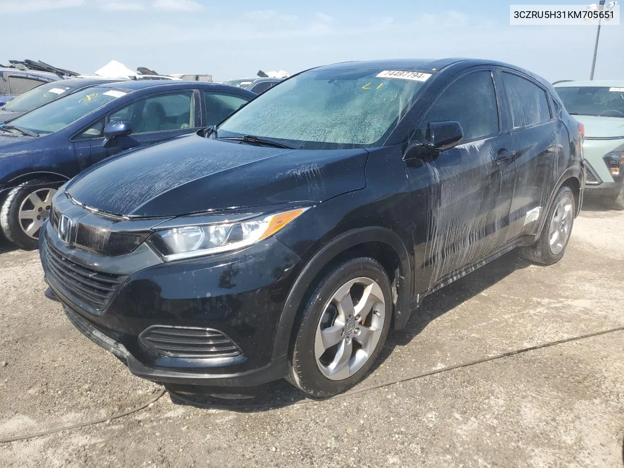 2019 Honda Hr-V Lx VIN: 3CZRU5H31KM705651 Lot: 74497794