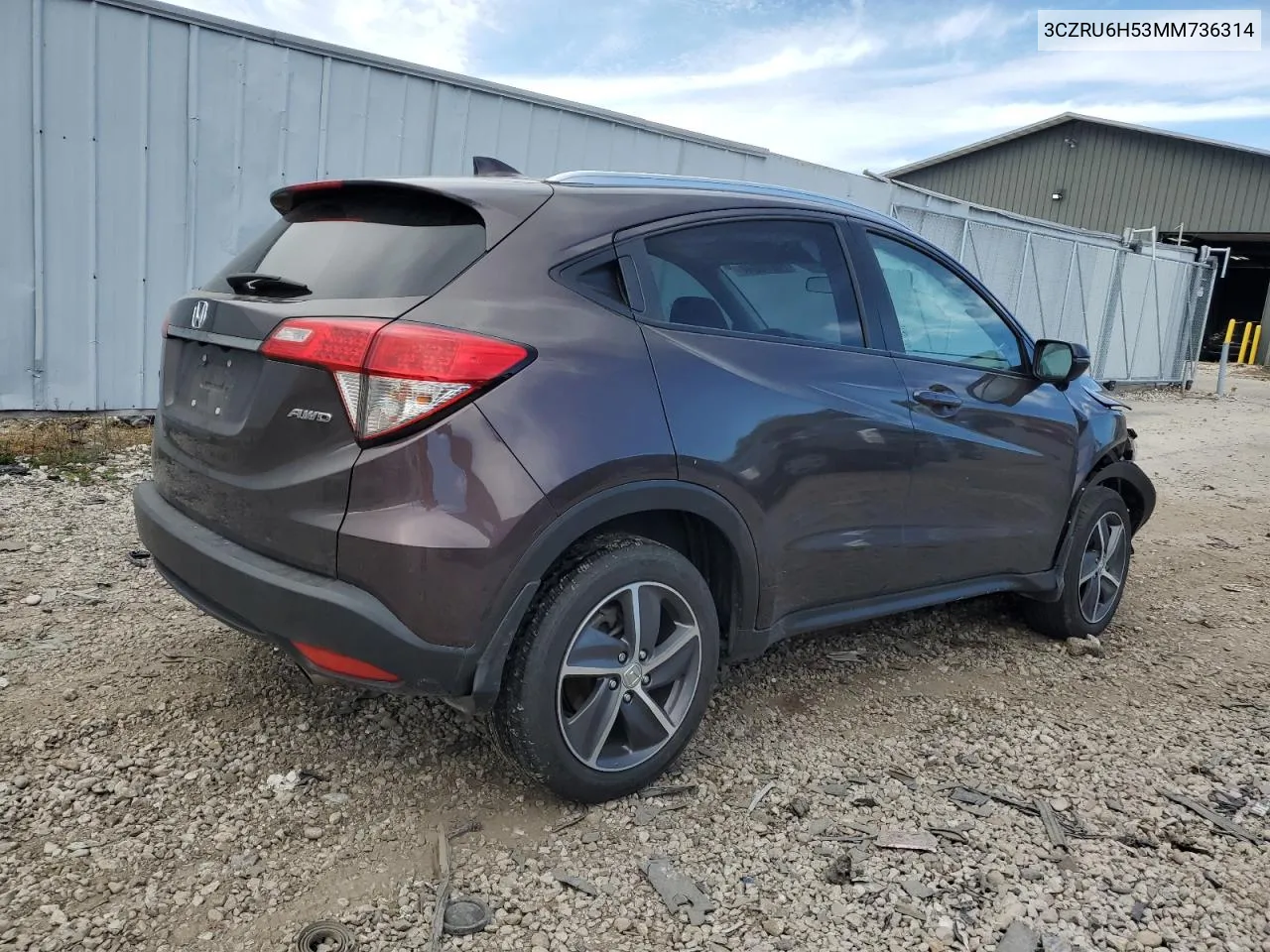 2021 Honda Hr-V Ex VIN: 3CZRU6H53MM736314 Lot: 74970044