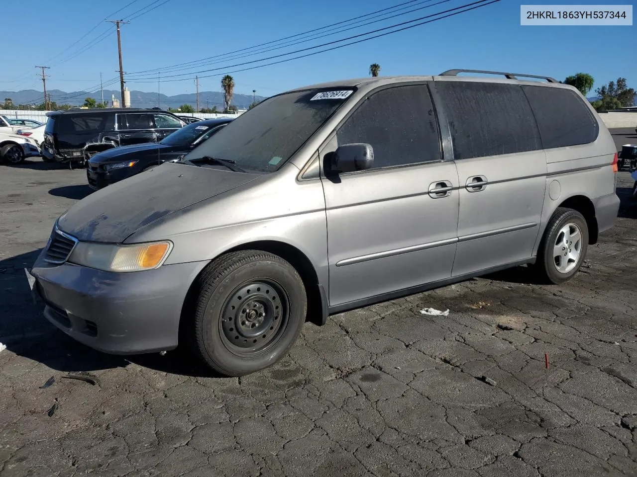 2000 Honda Odyssey Ex VIN: 2HKRL1863YH537344 Lot: 78626914