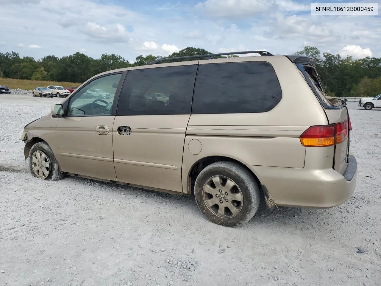 2002 Honda Odyssey Ex VIN: 5FNRL18612B000459 Lot: 73659574