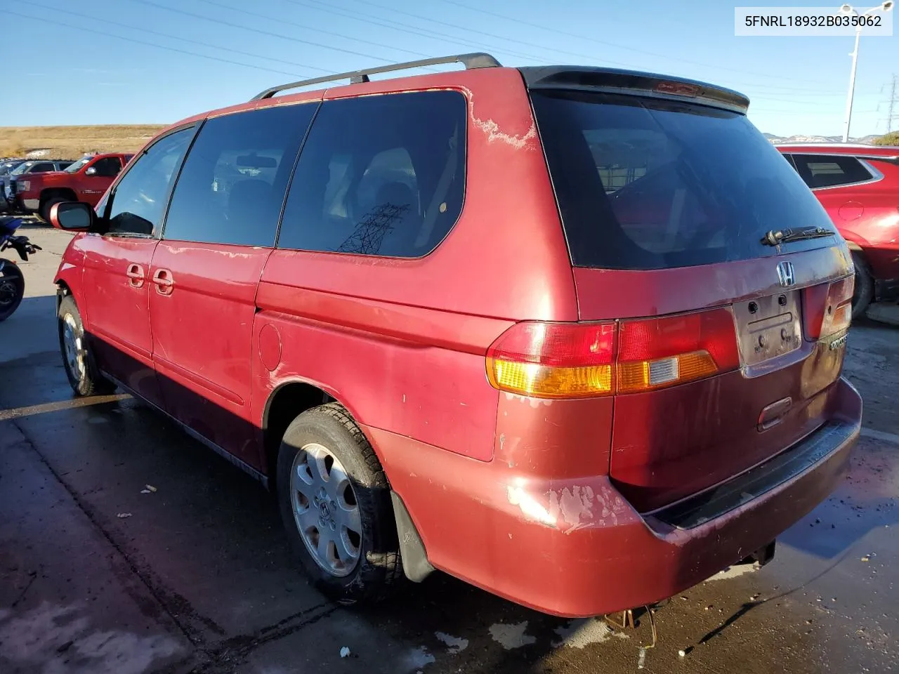 2002 Honda Odyssey Exl VIN: 5FNRL18932B035062 Lot: 80226894