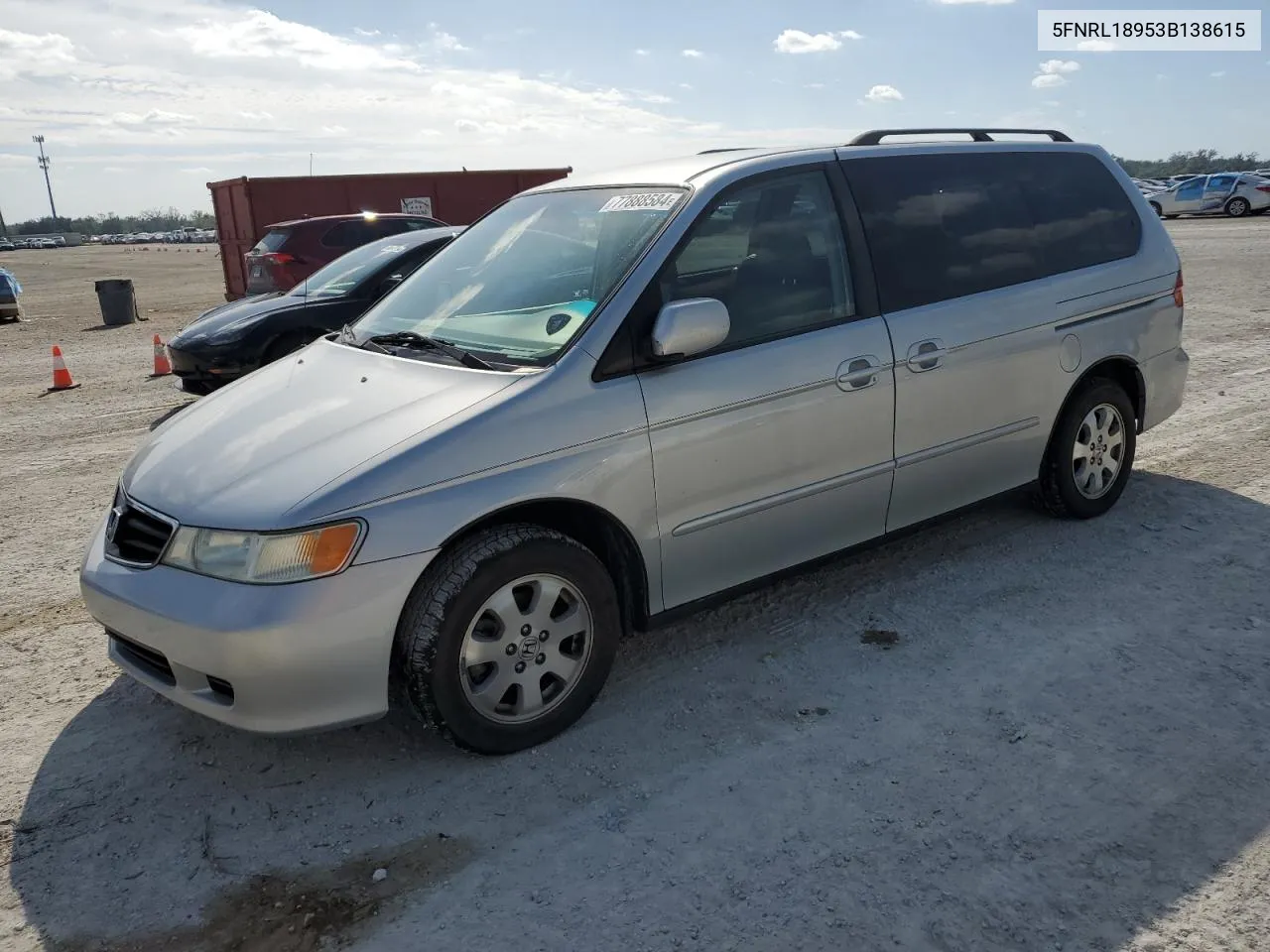 2003 Honda Odyssey Exl VIN: 5FNRL18953B138615 Lot: 77888584