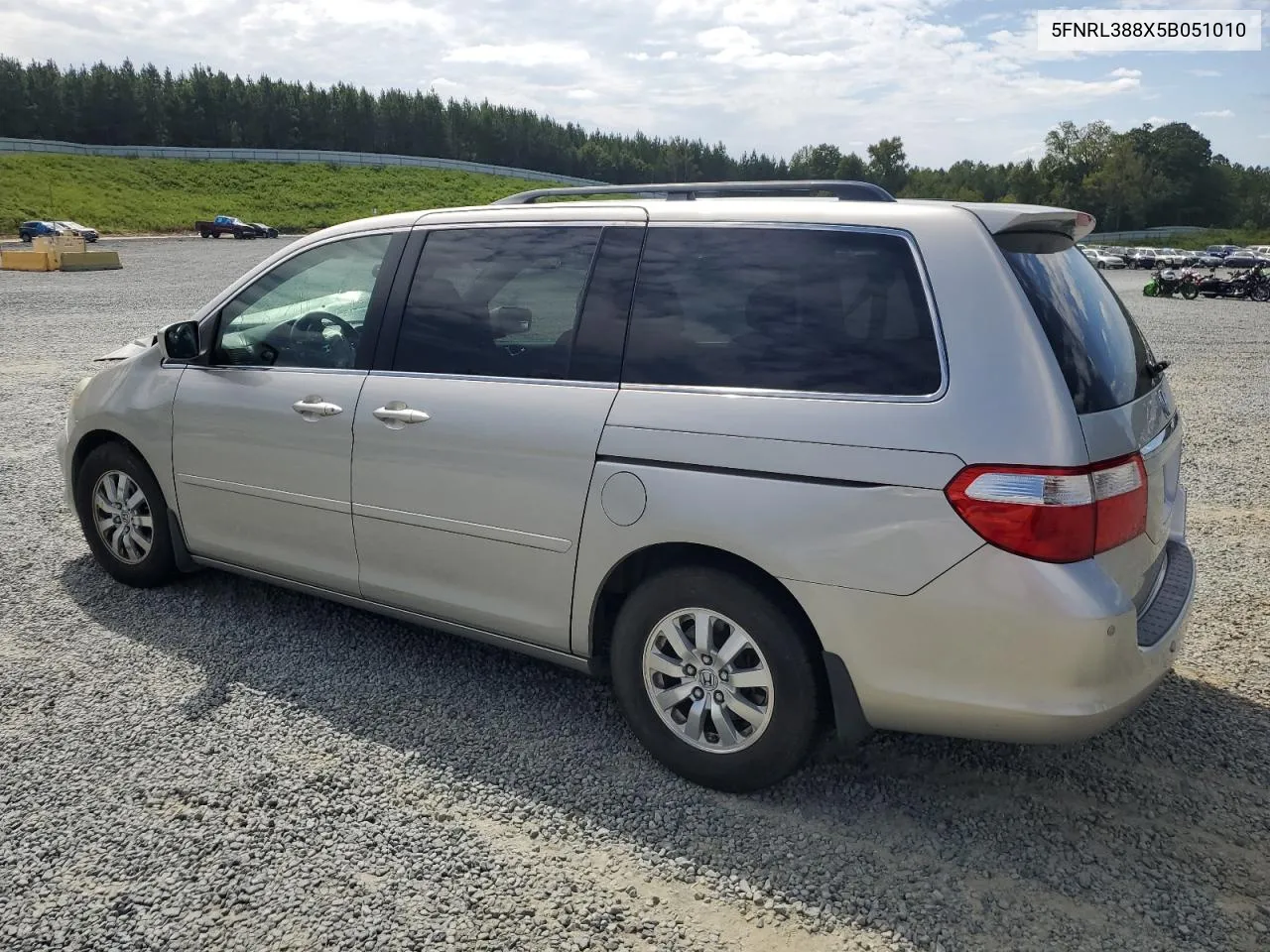 2005 Honda Odyssey Touring VIN: 5FNRL388X5B051010 Lot: 70082244