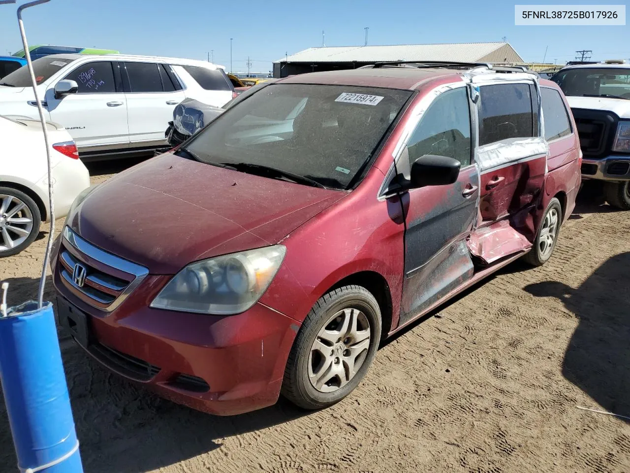 2005 Honda Odyssey Exl VIN: 5FNRL38725B017926 Lot: 72215974