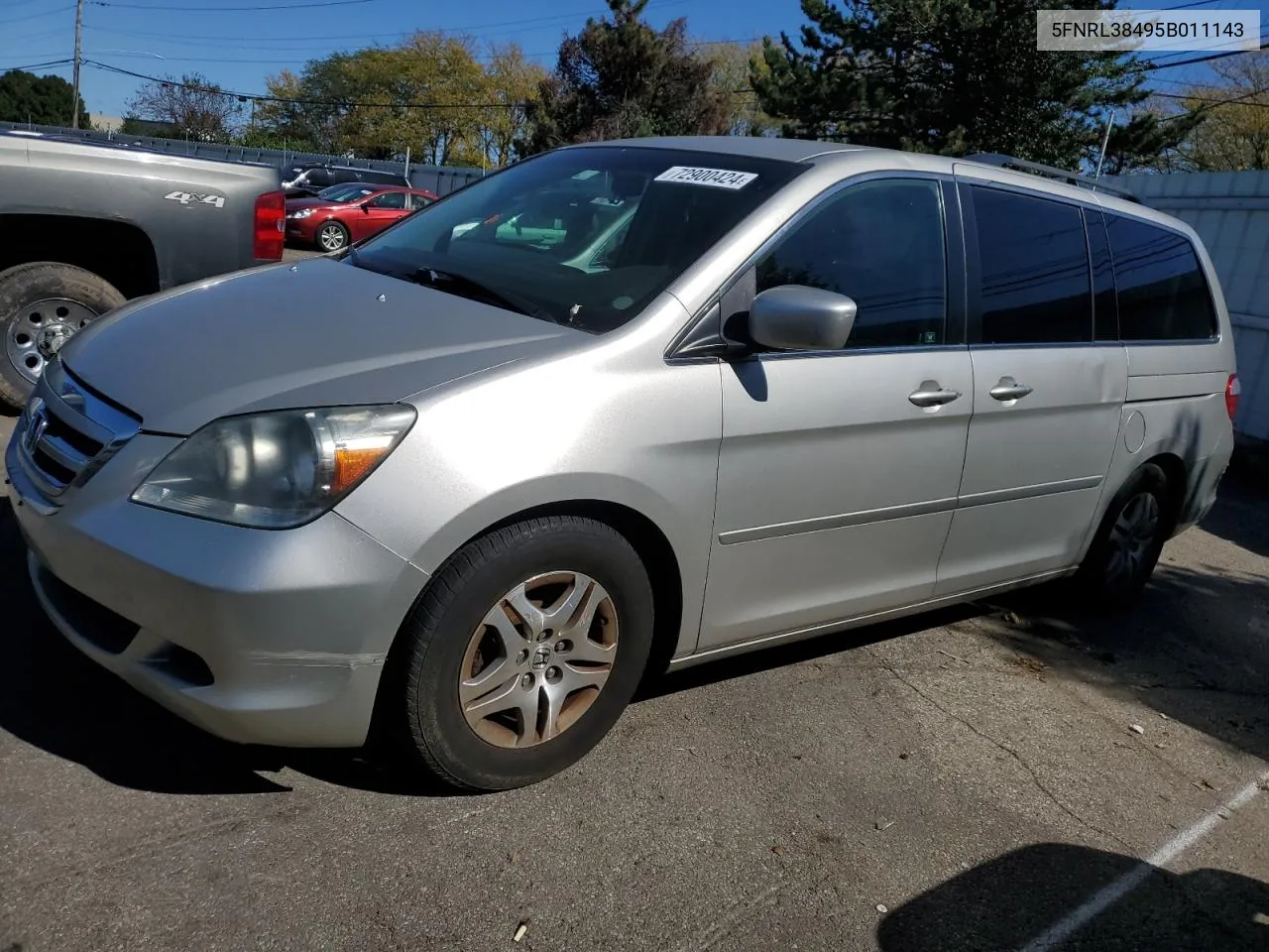 2005 Honda Odyssey Ex VIN: 5FNRL38495B011143 Lot: 72900424