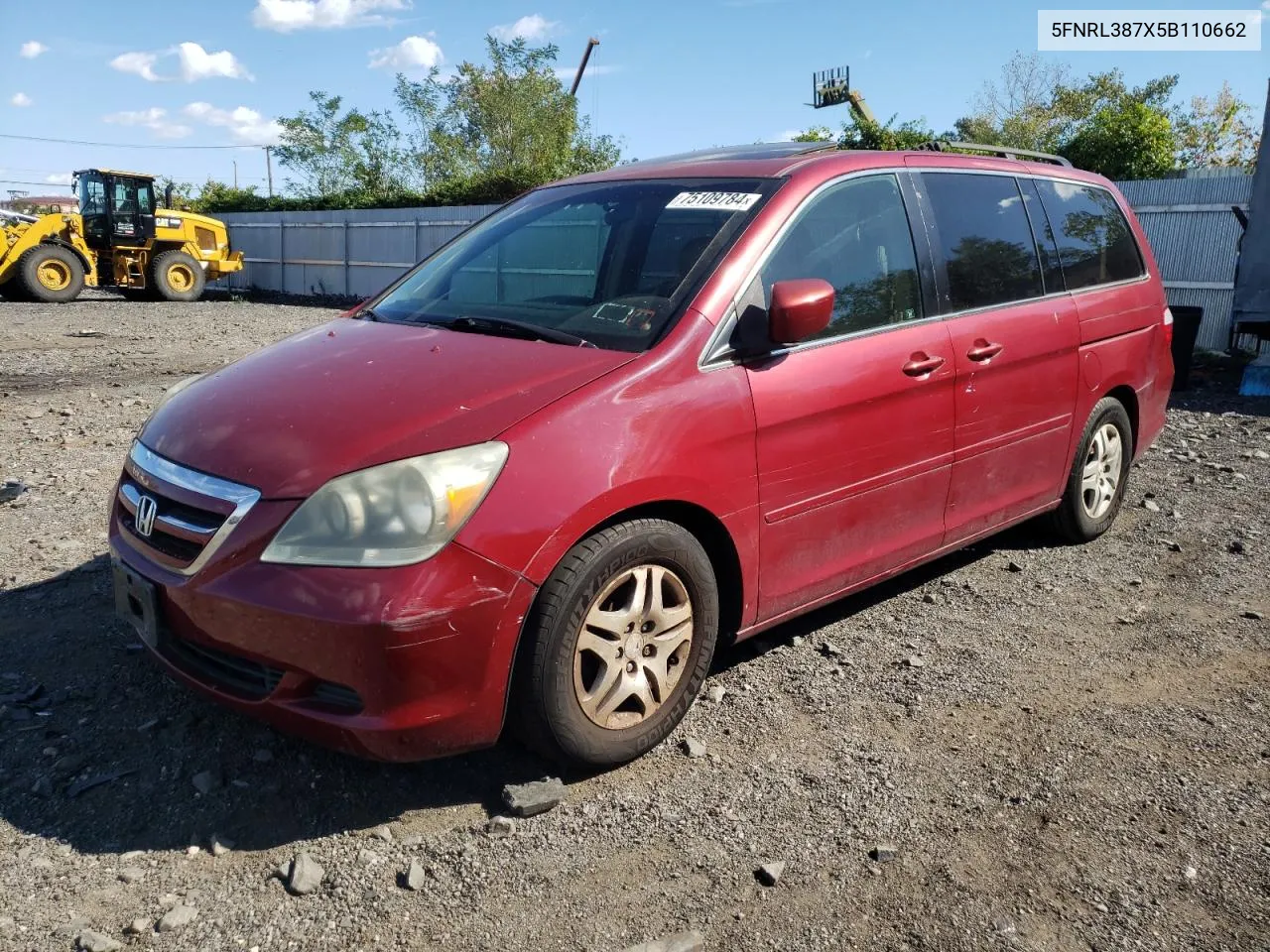 2005 Honda Odyssey Exl VIN: 5FNRL387X5B110662 Lot: 75109784